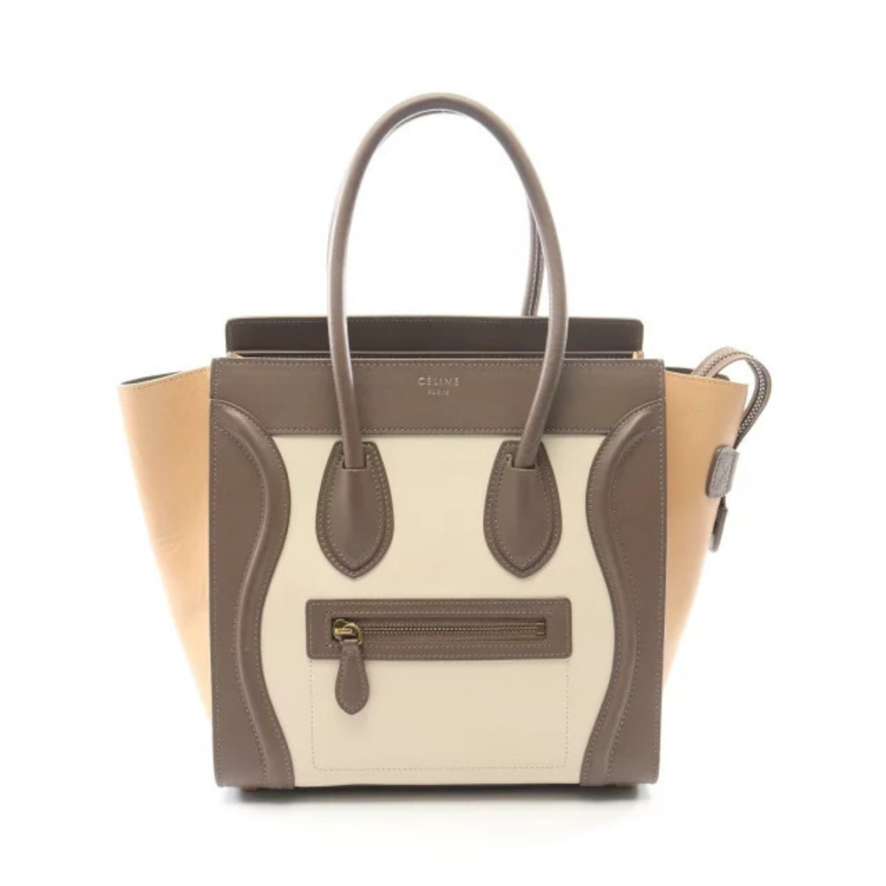 Celine Luggage Shopper Tote Bag Leather Ivory Beige Tan Gray